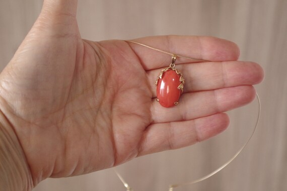 14K Antique Large Carved Red Momo  Coral Pendent - image 8