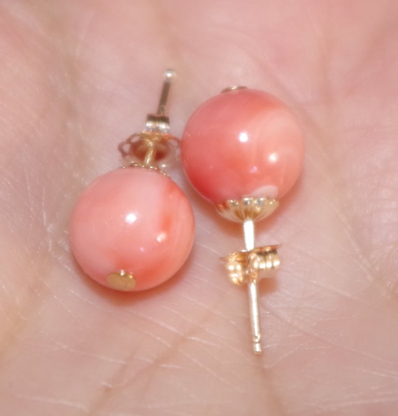 Genuine shops 14K Italian Angel Skin Salmon Coral 10 MM Large Ball Fancy Stud Earrings BB / Multilisting