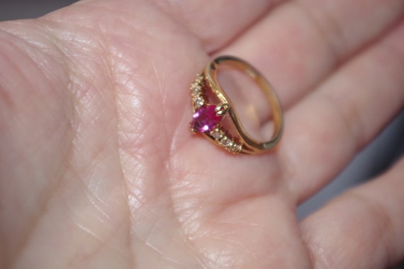 Vintage Pink Topaz 14k Gold Over Brass Band Ring … - image 6