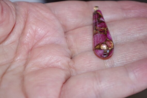 14k Solid Gold Ruby Zoisite Teardrop Pendent - image 3