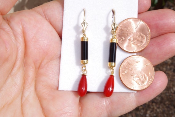 Handmade Genuine 14K Black Onyx & Italian Red Cor… - image 5