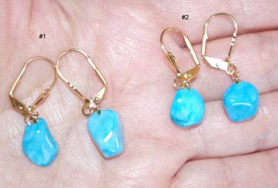 Gorgeous 14K GF Free Form Turquoise Drop Earrings - image 6