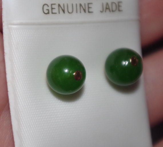 Genuine 14K GF Green Jadeite jade  8MM Round Stud… - image 7