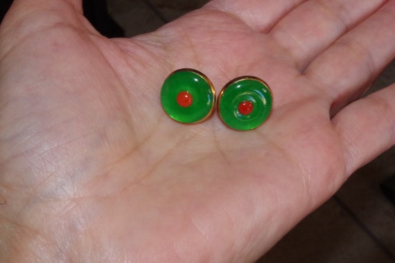 15MM Round Green Jade & 4MM Italian Red Coral 14K… - image 5