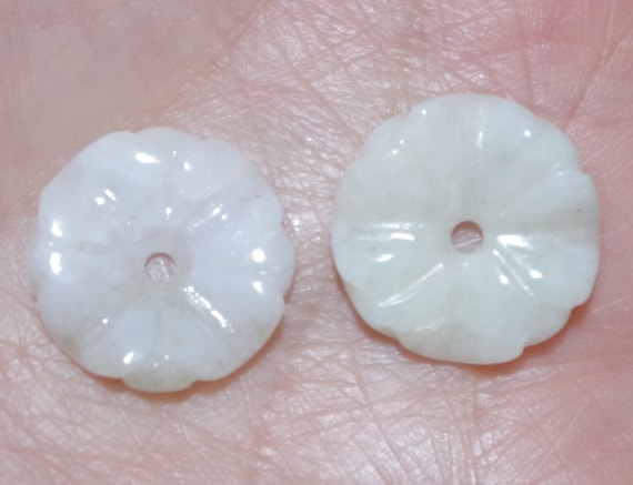 Carved Jadeite Jade Flower Earring Jackets - 15mm