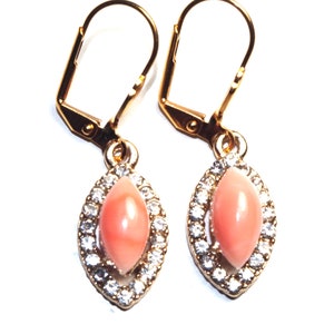 Angel Skin Roze Koraal Ovaal 14K GF Marquisaat Oorbellen met hendel W CZ