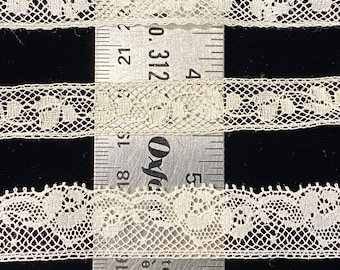 French Maline Lace-0.5"-0.75"/ 13mm-18mm-Edgings & Insertions offwhite-NOS-Heirloom sewing-Doll Dress supplies-Pure Cotton-Sold by yard