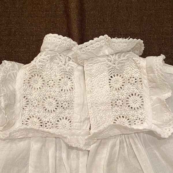 Gorgeous and Elegant Antique Christening Baptism Gown Lavishly Decorated with Exquisite  Embroidered bodice and front