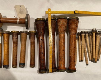 Antique Wood / Bronze Bobbins from Early Woolen Mills, Five Different Kinds Great for Home Decor, Crafts or Lace Storing, Good Condition!