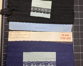 French Cotton Vintage Maline Edging Lace-3/4"- 13mm -2 colours - Navy and Black NOS-Heirloom sewing-Doll Dress supplies-Sold by yard