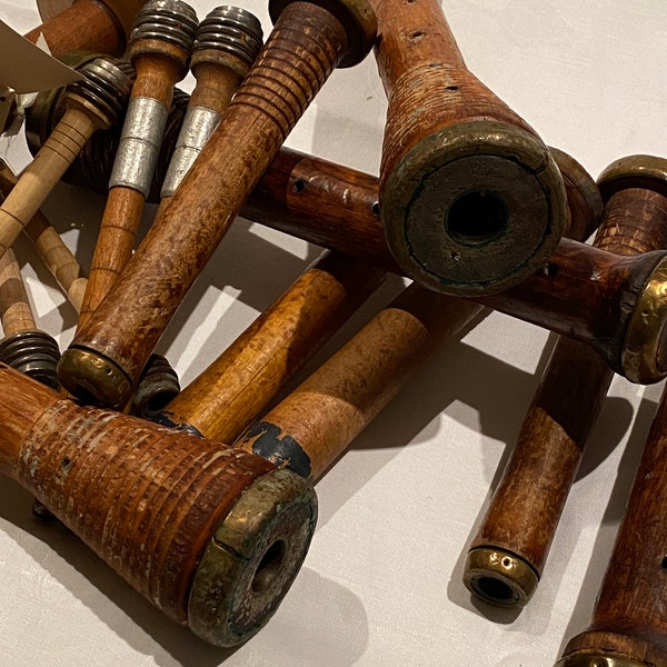 Antique Wood / Bronze Bobbins from Early Woolen Mills, Five Different Kinds Great for Home Decor, Crafts or Lace Storing, Good Condition!