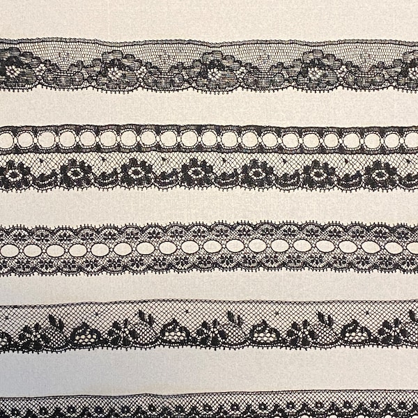 French Vintage Maline Lace-1/2"- 15/16"- 13-23mm-Entredeux, Edgings & Insertions Black NOS-Heirloom sewing-Doll Dress supplies-Sold by yard