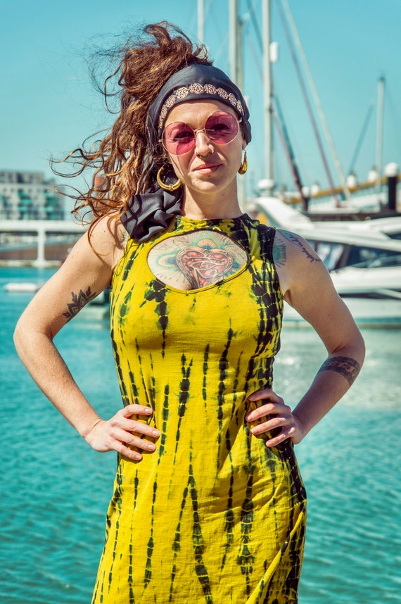 Tie dye dress,Tie dye designs,Tie dye Fashion,Festival dress,Plus size dress,Funk dresses,Hand made dress,Yellow cotton dress