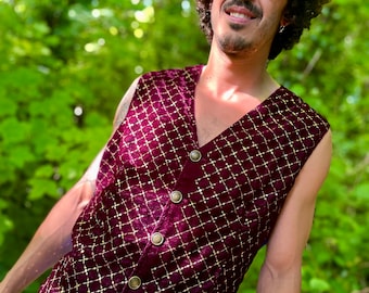 Winne/Purple embroided Velvet waistcoat,Gypsy waistcoat,burlesque waistcoat,boho fashion,men waistcoat,handmade vest,Gypsy Fashion