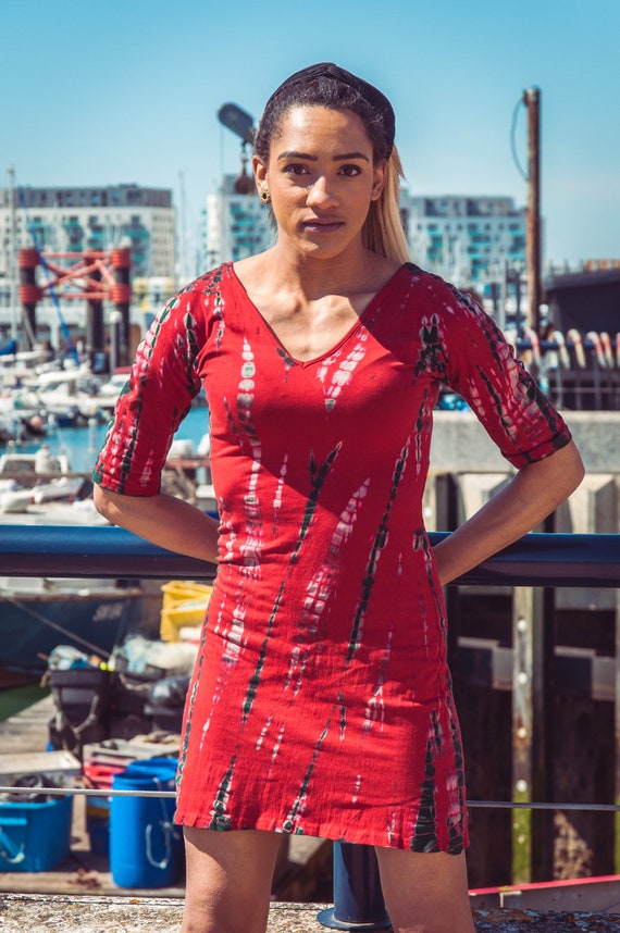 red and black tie dye dress Red Tie Dye Print Ruched Bodycon Mesh Midi Dress  AX Paris