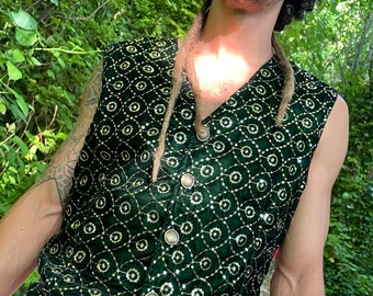 Dark Green and Gold embroided Velvet waistcoat,Gypsy waistcoat,burlesque waistcoat,boho fashion,men waistcoat,handmade vest,Gypsy Fashion.