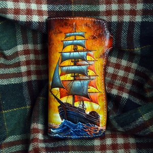Handgefertigte Brieftasche aus Leder mit Segelboot-Design, perfekte Geschenkidee, benutzerdefinierte Biker-Brieftasche