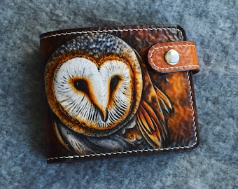 Barn Owl | Hand-Tooled Leather Wallet, Birds Lover Gift