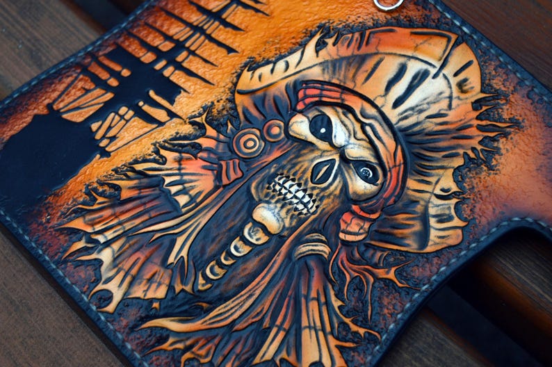 Cursed Pirate | Hand-tooled Leather Wallet, Gothic Ocean-themed Artwork ...