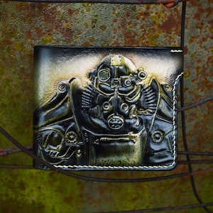Portafoglio in pelle personalizzato ispirato a Fallout - Design con armatura atomica e Vault 13 - Regalo perfetto per i gamer - Portafoglio personalizzato per uomo