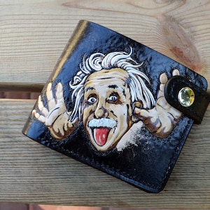 Cartera Einstein, Cartera de cuero, Cartera plegable, Cartera hecha a mano, Calidad premium, Regalo perfecto para entusiastas de la ciencia y la historia,