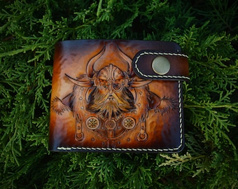 Odin & Ravens | Hand-Tooled Leather Bifold Wallet, Norse Mythology Inspired