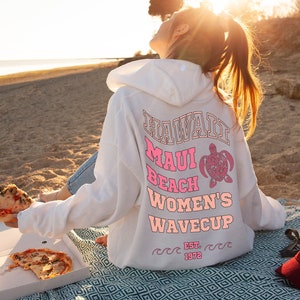 Hawaii Beach Bum Hoodie, Aesthetic Sweatshirt Words On Back, Positive Coconut Girl Hoodies, Oversized Trendy Beachy Ocean Surf Tee