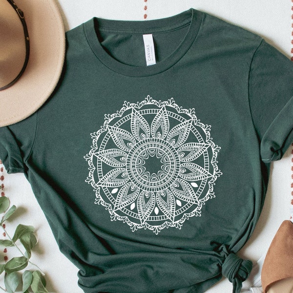 Mandala Shirt, Mandala T-Shirt, Boho Spring Shirt, Hippie Shirt for Woman, Mandala Festival Tee, Gifts for Her, Flower Tshirt Namaste