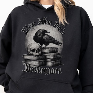 Edgar Allan Poe Bluza z kapturem Nevermore Kruk i czaszka Mól książkowy Bluza do czytania Dark Academia Estetyczne literackie prezenty dla bibliotekarza