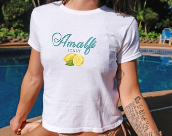 Lemon Baby Tee Fruit T-Shirt Vintage Graphic Baby Tee Amalfi Lemon Shirt Cute Y2k Summer Crop Top Italy Vacation Tee Dolce Vita Early 2000s