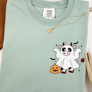 Ghost Cow Shirt Halloween Embroidered Comfort Colors Fall Shirt Retro Spooky Season Tee Pumpkin Tshirt Fall Crewneck Cow Lovers Gift For Her