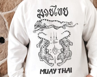 Muay Thai Kickboxing Felpa Sak Yant Tiger Tattoo Maglione Arti marziali miste Insegnante Regalo MMA Combattente Allenamento Abbigliamento Boxer Palestra Sport