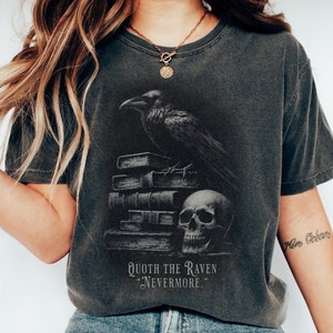 Edgar Allan Poe Nevermore koszula koszulka do czytania Halloween Raven koszulka koszulka z czaszką koszula literacka makabryczna ciemna akademia fantazyjna odzież