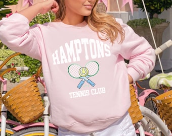 Hamptons Tennis Club Sweatshirt, Preppy Crew Neck Sweater, Beach Cover Up Coconut Girl, Trendy Aesthetic Sweatshirts, Vintage College Sports
