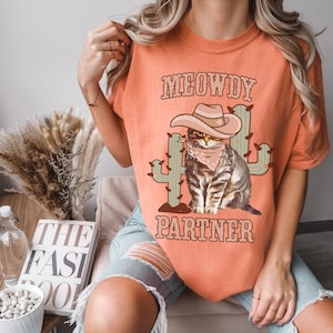 Camicia partner Meowdy, Camicia Meowdy, Partner Meowdy, Maglietta Meowdy, Gatto del Texas Meowdy, T-shirt Meowdy, Purrtner Meowdy, Camicie Meowdy Terracotta