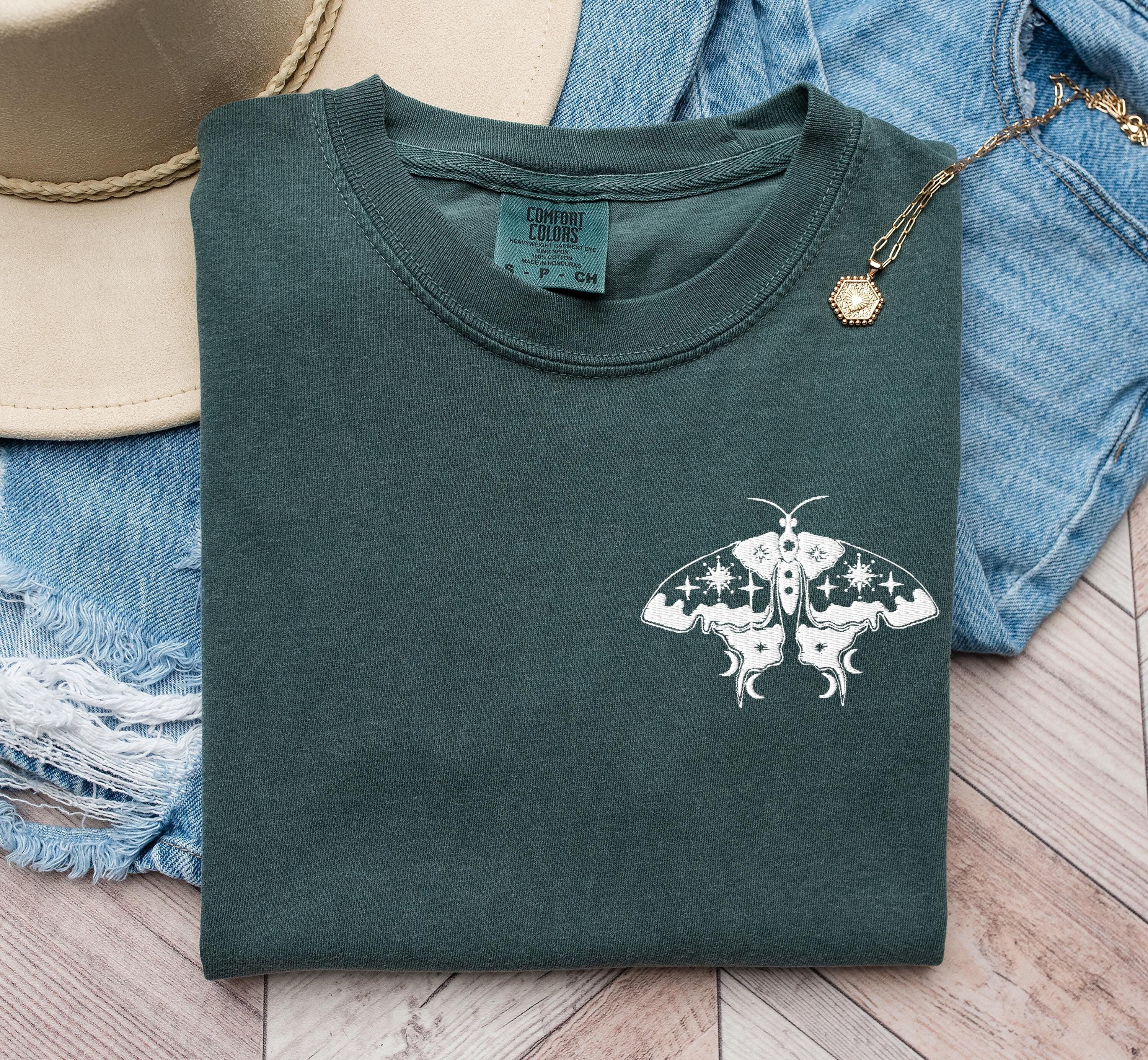 Vintage Moth T-Shirt Embroidered Butterfly Shirt Cottagecore Aesthetic Comfort Colors® Tee Dark Academia Fairycore Tshirt Goblincore Shirt