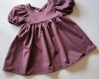 Purple puff sleeve purple dress - girls dress - handmade dress - girlie dress - twirly dress