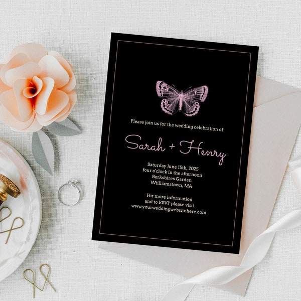 Elegante Schmetterling Hochzeitseinladung Editierbare Sofort Download Vorlage