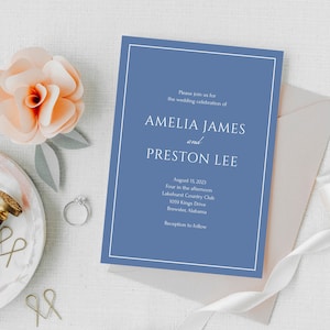 Elegant Periwinkle Wedding Invitation, Completely Editable, Printable Engagement Party Invite, Blue Minimalist E211