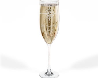 Personalized Nautical Compass Engraved Champagne Flute| Personalized Engraving Glass