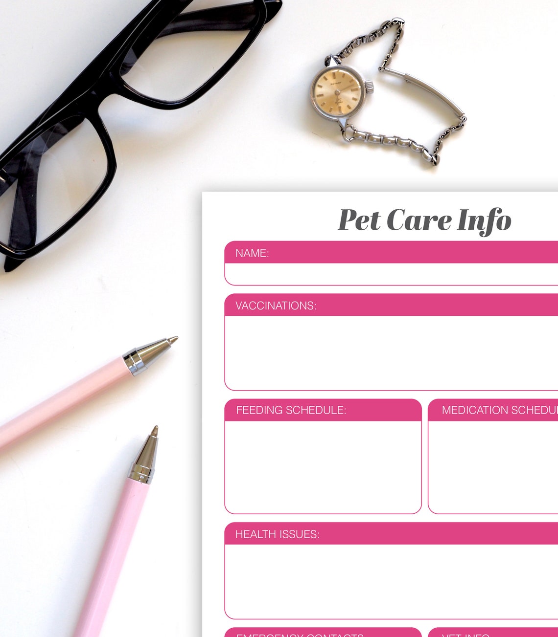Pet Care Info Sheet Printable Instant Download Shopping List Letter A4 ...