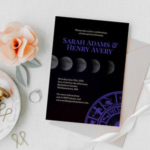 Galaxy Stars and Moon Editable Wedding Invitation Celestial Engagement Bridal Shower Printable Template