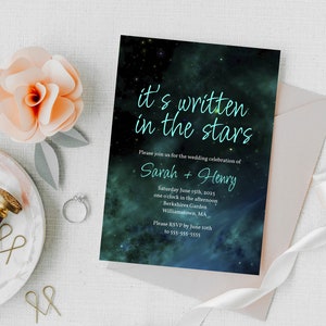 It&#39;s Written in the Stars Wedding Invitation with Galaxy // Instant Download DIY Engagement Party Invite