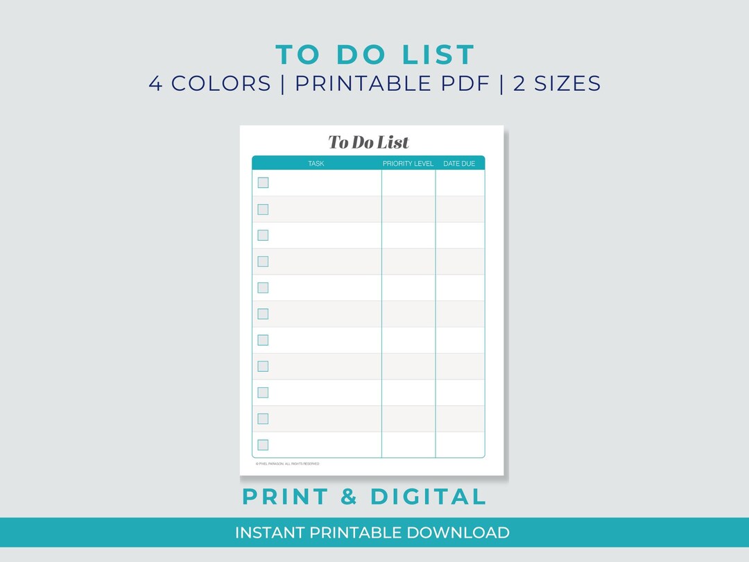 To Due List.pdf Printable to Do List: Deadline Prioritization, 4 Colors (PDF) - Etsy