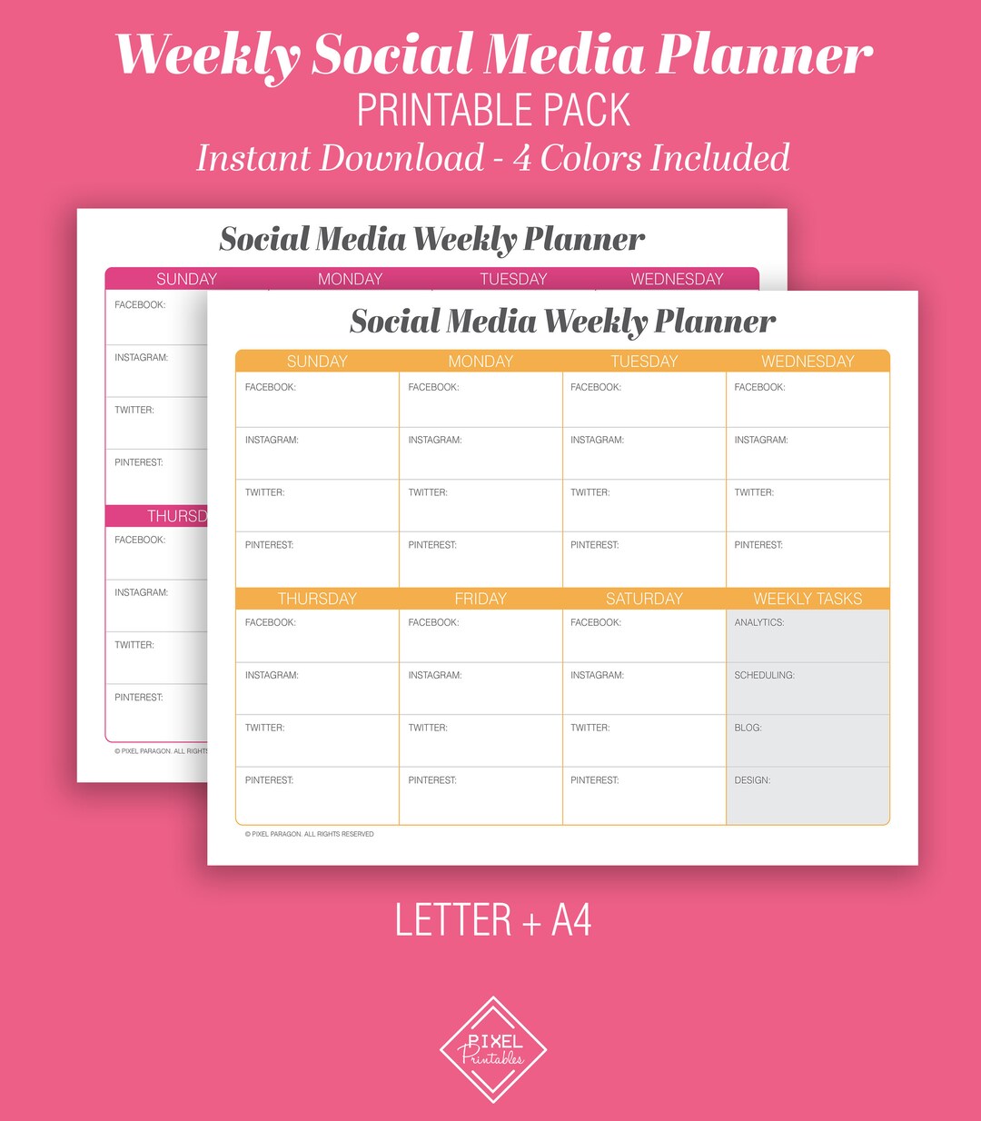 Weekly Social Media Planner Printable Instant Download Letter A4 Size ...