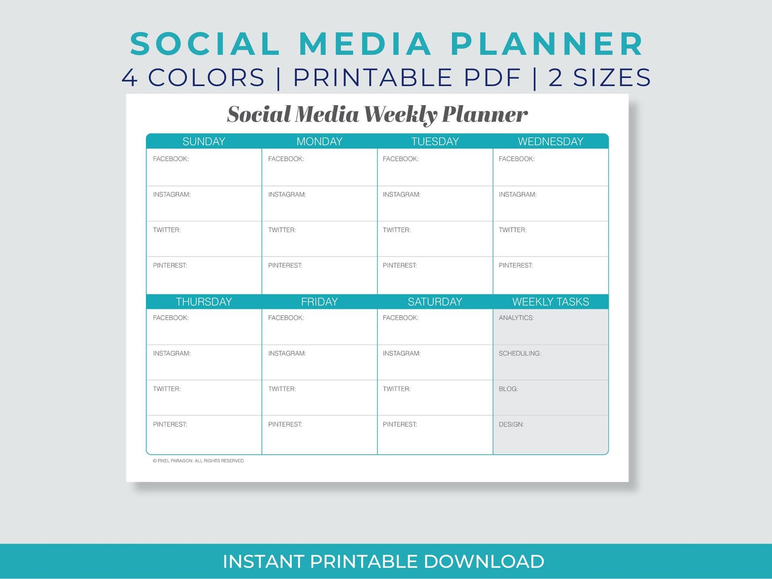 Weekly Social Media Planner Printable Instant Download Letter A4 Size ...