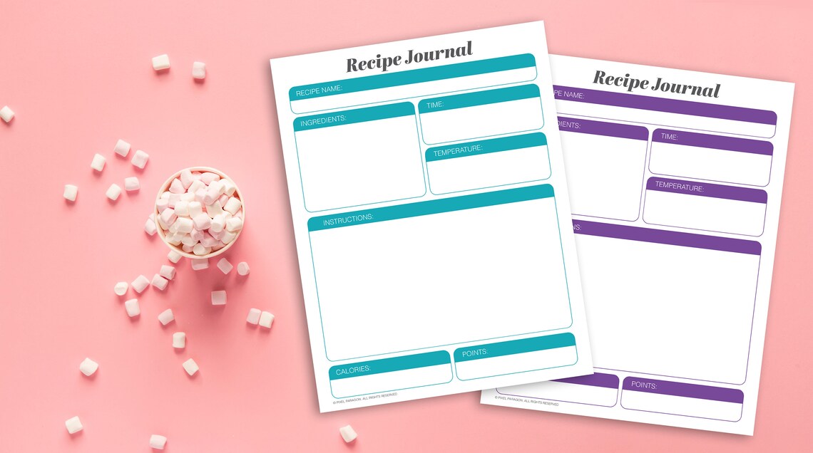 Recipe Journal Printable Instant Download Recipe Cards Meal Planner