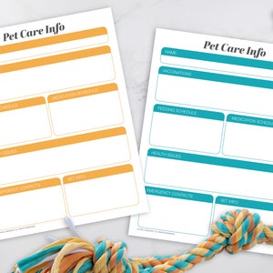 Pet Care Info Sheet Printable Instant Download Shopping List Letter A4 ...