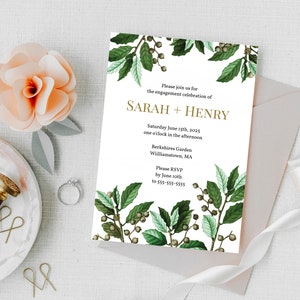 Vintage Botanical Greenery // Printable Engagement Party or Wedding Invitation // Announcement or Invitation Template