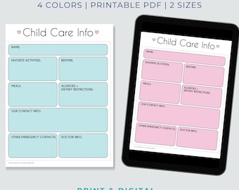 Child Care Info Sheet: Babysitter Instruction Printable (PDF)